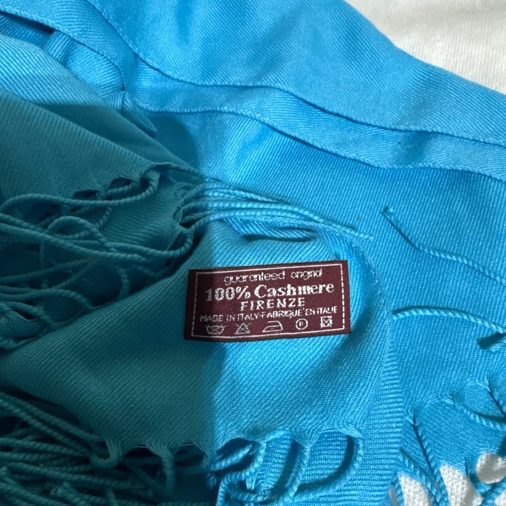 100% Teal‎ Blue Solid Cashmere Firenze  Shawl Scarf